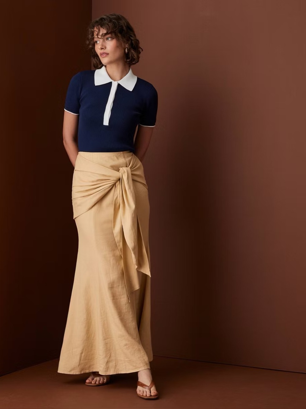 🤎🎯 NWT! ROSIE ASSOULIN x TARGET Khaki Side Tie Linen Blend Maxi Skirt - Sz 14